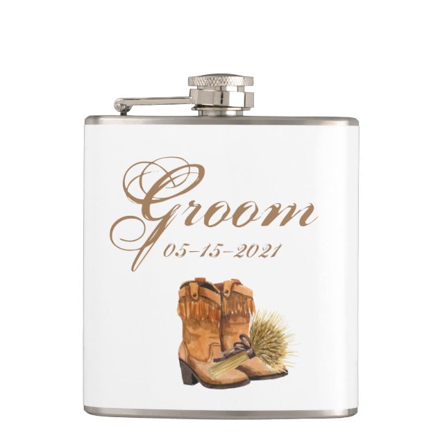 Petaca Groom Whiskey Flask Summer Country Wedtic (Anverso)