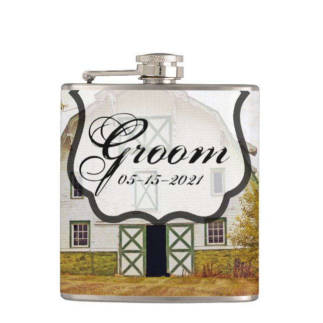 Petaca Groom Whiskey Flask Sunset Barn Country Rustic Fie (Anverso)