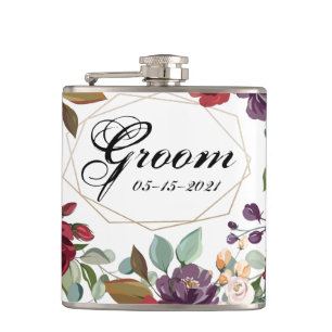 Petaca Groom Whiskey Flask White Roses Gold Geométrico