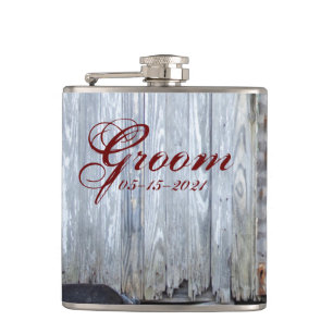 Petaca Groom Whiskey Flask White Wash Wood Barn Dote Coun