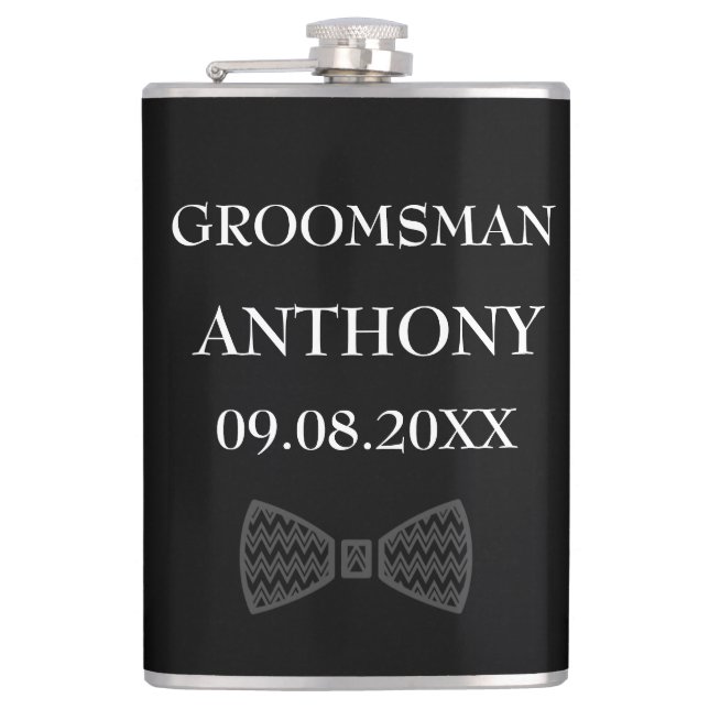 Petaca Groomsman Black Elegant Custom Name Gifts Boda (Anverso)