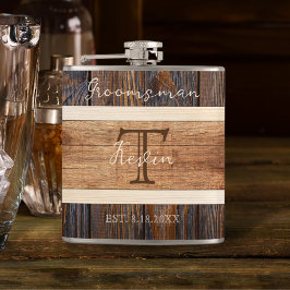 Petaca Groomsman Boda de Rustic Wood Tone