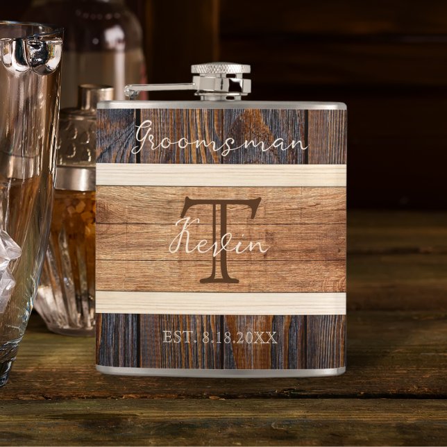 Petaca Groomsman Boda de Rustic Wood Tone (Subido por el creador)