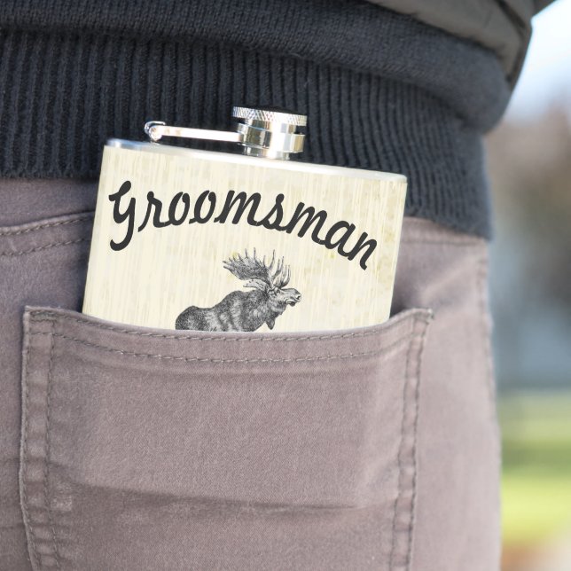 Petaca Groomsman Flask Vintage Moose (In Situ)