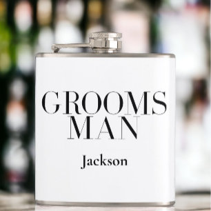 Petaca Groomsman Personalizado Blanco Negro Moderno Simpl