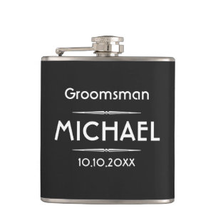 Petaca Groomsman personalizado clásico negro