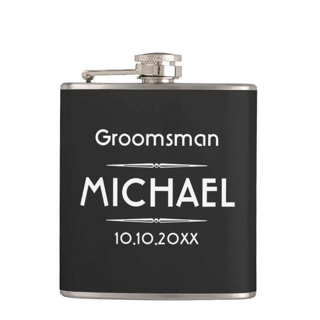 Petaca Groomsman personalizado clásico negro (Anverso)