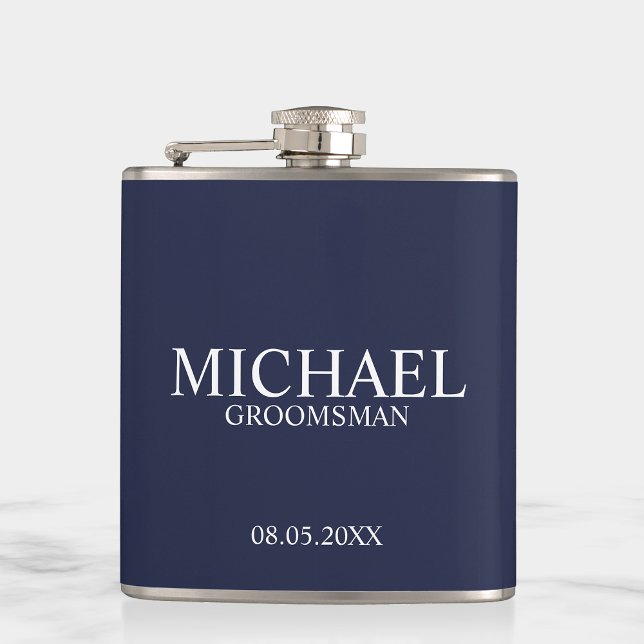 Petaca Groomsman personalizado de la Marina Azul moderna (Subido por el creador)