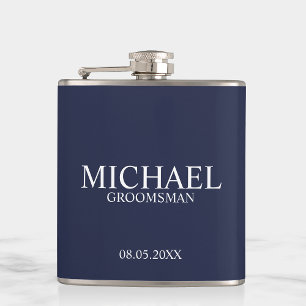 Petaca Groomsman personalizado de la Marina Azul moderna
