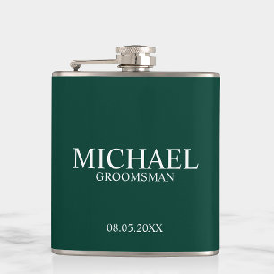 Petaca Groomsman personalizado del verde esmeralda modern