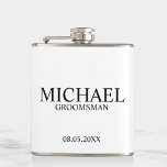 Petaca Groomsman personalizado en blanco y negro moderno<br><div class="desc">Regalos Groomsman personalizados modernos en blanco y negro con el nombre,  el título y la fecha boda de un groomman personalizado con el estilo clásico de letra serif. También perfecto para el Mejor Hombre,  Padre de la Novia y más.</div>