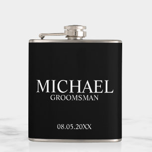 Petaca Groomsman personalizado en blanco y negro moderno