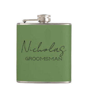 Petaca Groomsman personalizado verde oliva