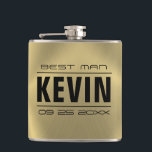 Petaca Groomsman Regalos-Textura de imitación de oro metá<br><div class="desc">Un timonel elegante y la plantilla de regalos de boda del mejor hombre. Fondo de textura de imitación metálica falsa de oro.</div>