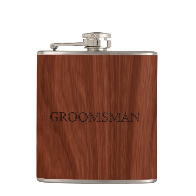 Petaca Groomsman Rustic Boda | Woodgrain (Anverso)