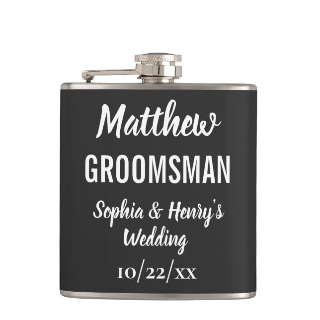 Petaca Groomsman Tipografía moderna Boda negro (Anverso)