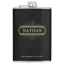Groomsmen Gift Personalizado Flask Black Gold Name