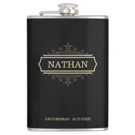 Petaca Groomsmen Gift Personalizado Flask Black Gold Name