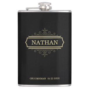 Petaca Groomsmen Gift Personalizado Flask Black Gold Name