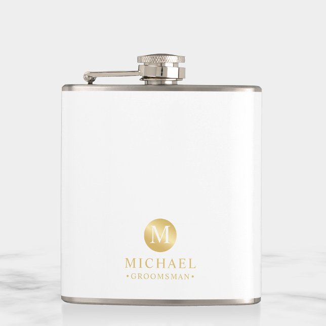 Petaca Groomsmen Masculino Blanco y Oro Personalizado (Subido por el creador)