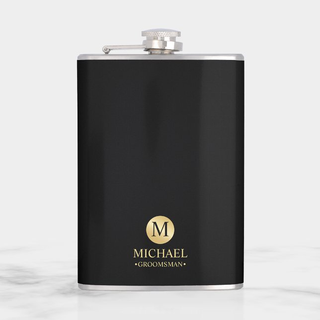 Petaca Groomsmen Masculino Personalizado en Negro y Oro (Subido por el creador)