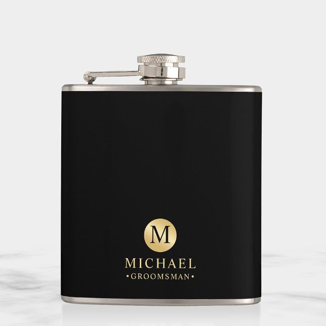 Petaca Groomsmen Masculino Personalizado en Negro y Oro (Subido por el creador)