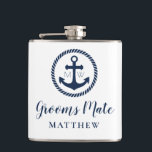 Petaca Groomsmen Nautical de la marca de ancla personaliz<br><div class="desc">Matraz de Grooms Nautical Mate Groomsman personalizado</div>