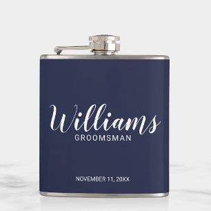 Petaca Groomsmen personalizado de la marina azul de escri