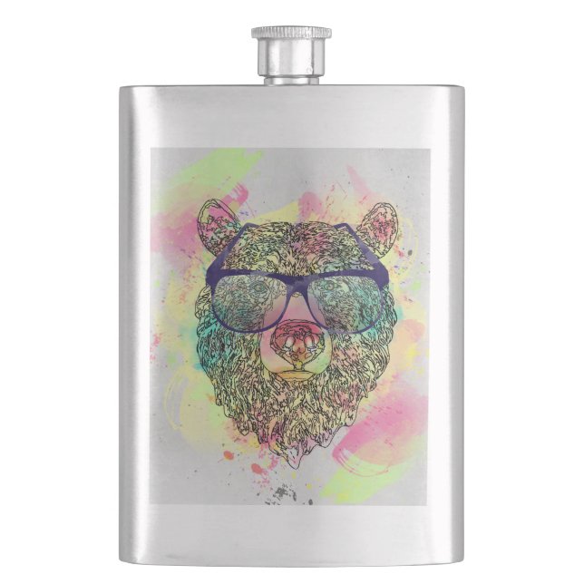 Petaca Guay acuarela oso con diseño de gafas (Anverso)