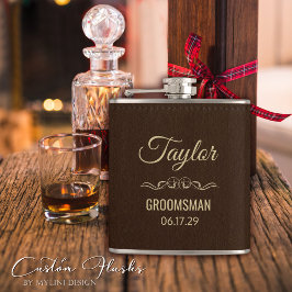 Petaca Guión de oro moderno personalizado de cuero marrón