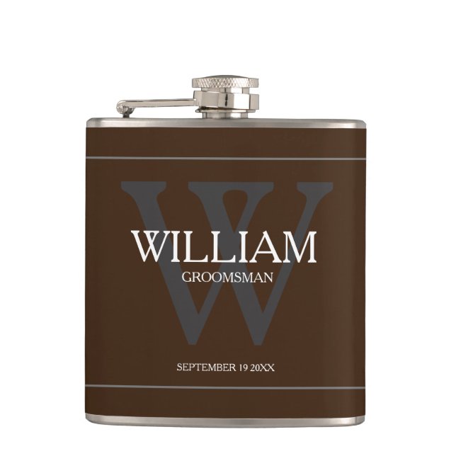 Petaca Guión de regalo Groomsman Nombre Moda rusa Marrón (Anverso)