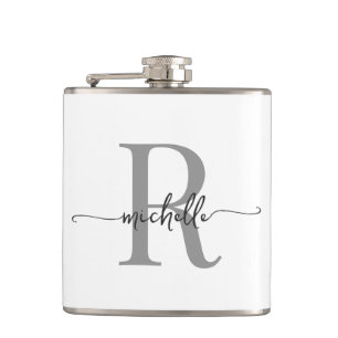 Petaca Guión elegante Monograma moderno de gris blanco