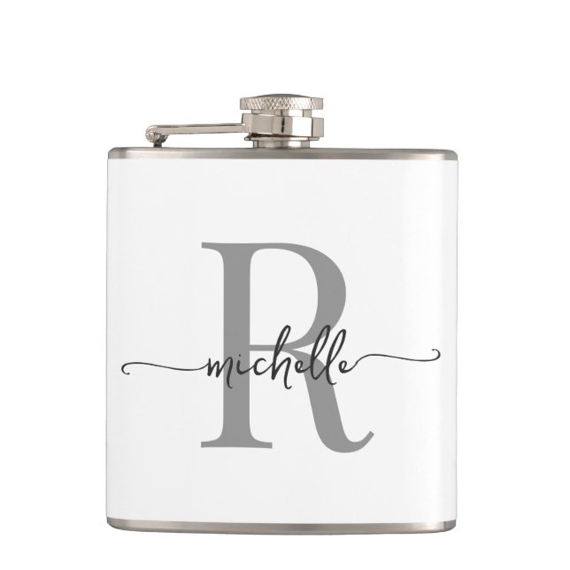 Petaca Guión elegante Monograma moderno de gris blanco (Anverso)