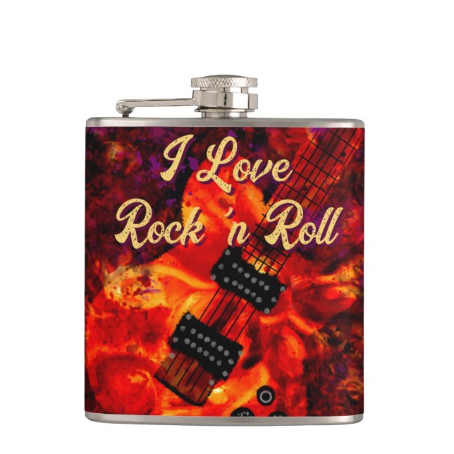 Petaca Guitarra Eléctrica en Fuego Red Black Love Rock n  (Anverso)