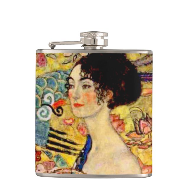 Petaca Gustav Klimt Lady con ventilador (Anverso)