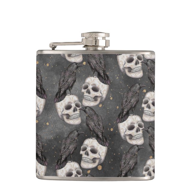 PETACA HALLOWEEN SPOOKY SKULLS Y CROS NEGROS (Anverso)