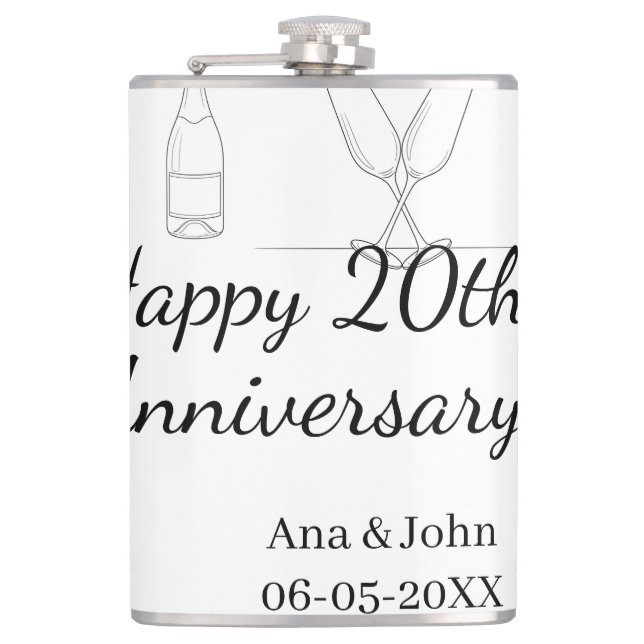 Petaca Happy 20th anniversary champagne bottle glass name (Anverso)