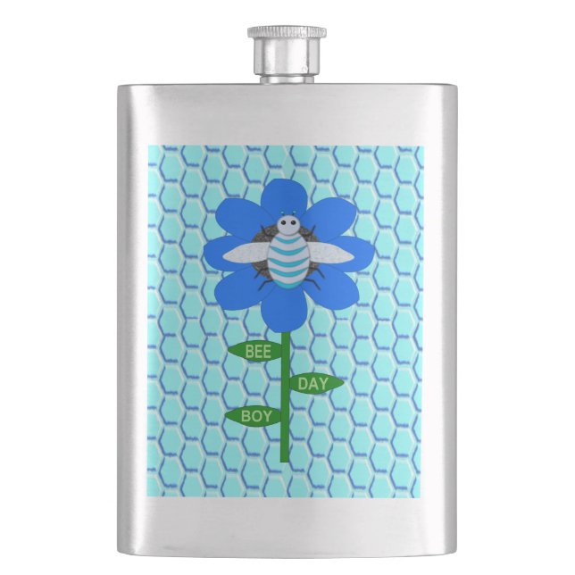 Petaca Happy Bee Day Boy Blue Birthday Bumblebee (Anverso)