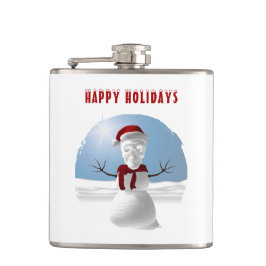 Petaca Happy Holidays. Funny skull-head snowman