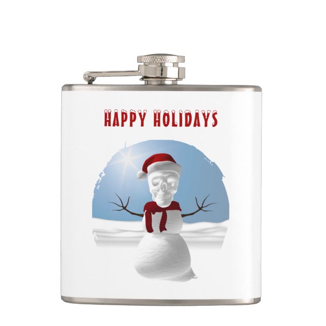 Petaca Happy Holidays. Funny skull-head snowman (Anverso)