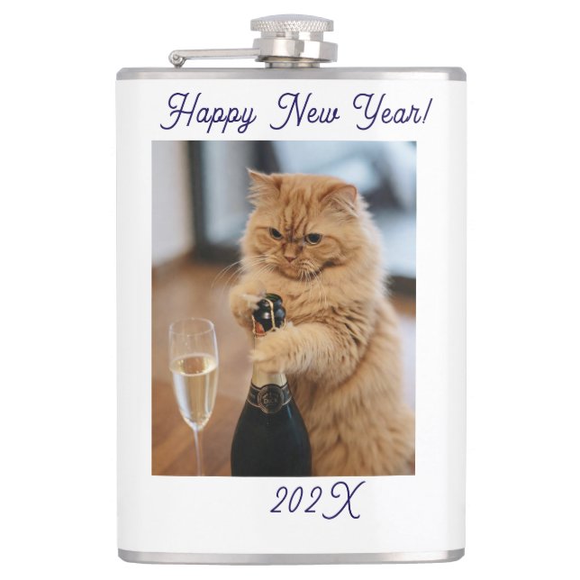 Petaca  Happy New Year Cat Photo Customized  (Anverso)