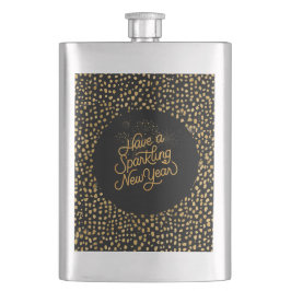 Petaca Happy New Year Celebrate,Gold Pixels Pattern,Black