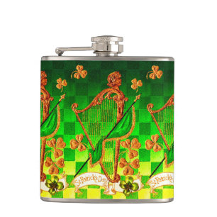 Petaca HARP IRLANDÉS, VERDE GOLD SHAMROCKS St Patrick's D