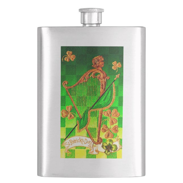 Petaca HARP IRLANDÉS, VERDE GOLD SHAMROCKS St Patrick's D (Anverso)
