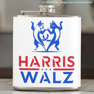 Petaca Harris Walz, gatos bailarines, código QR del Perso