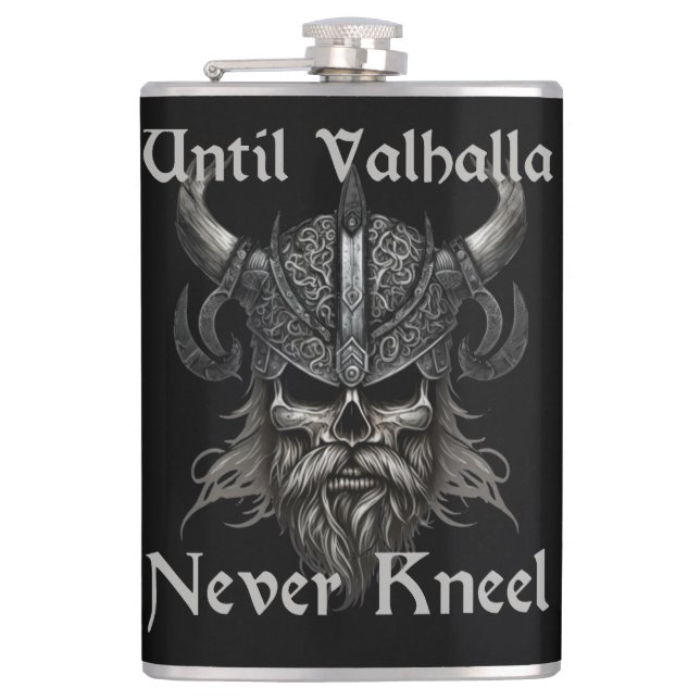 Petaca Hasta Valhalla Never Kneel (Anverso)