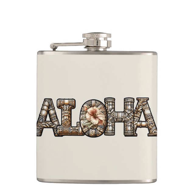 Petaca Hawaiano Polinesio Aloha Bamboo Look (Anverso)