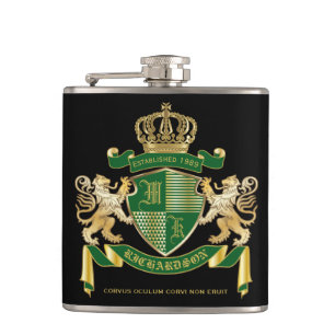 Petaca Haz tu propio escudo de armas verde León de Oro