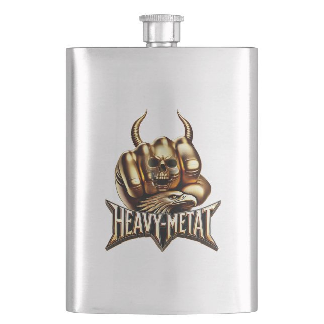 Petaca Heavy Metal Gold Edition - Totenkopf Faust Hörner (Anverso)