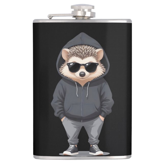 Petaca Hedgehog Con Hoodie Funny Vector Animal Guay (Anverso)